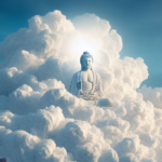 Buddha sitzt auf weißer Wolke