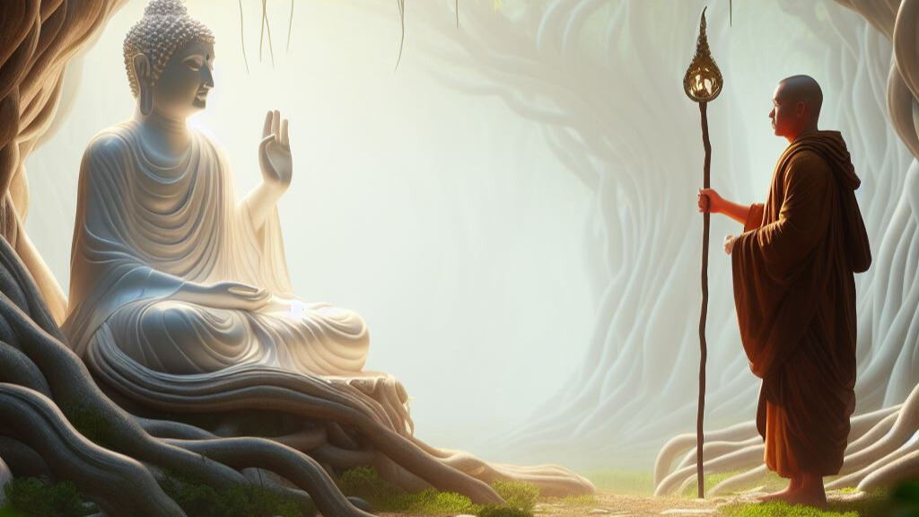 Buddha belehrt Mönch und Einsiedler