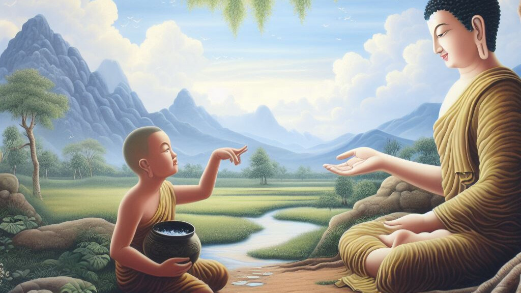 buddha mit jungem mönch
