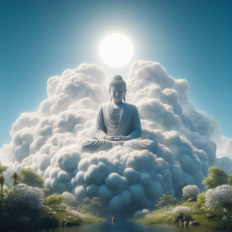 Buddha auf einer weißen Wolke