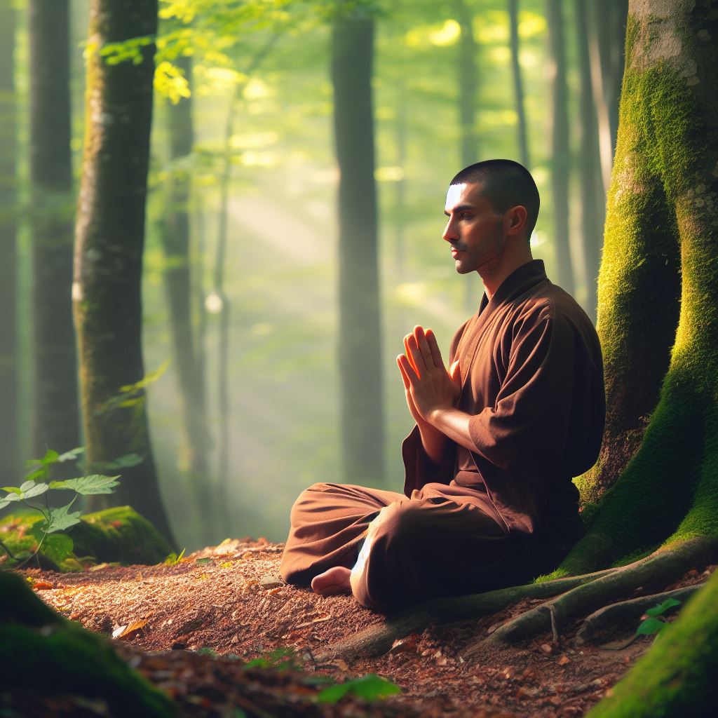 Mensch meditiert im Wald